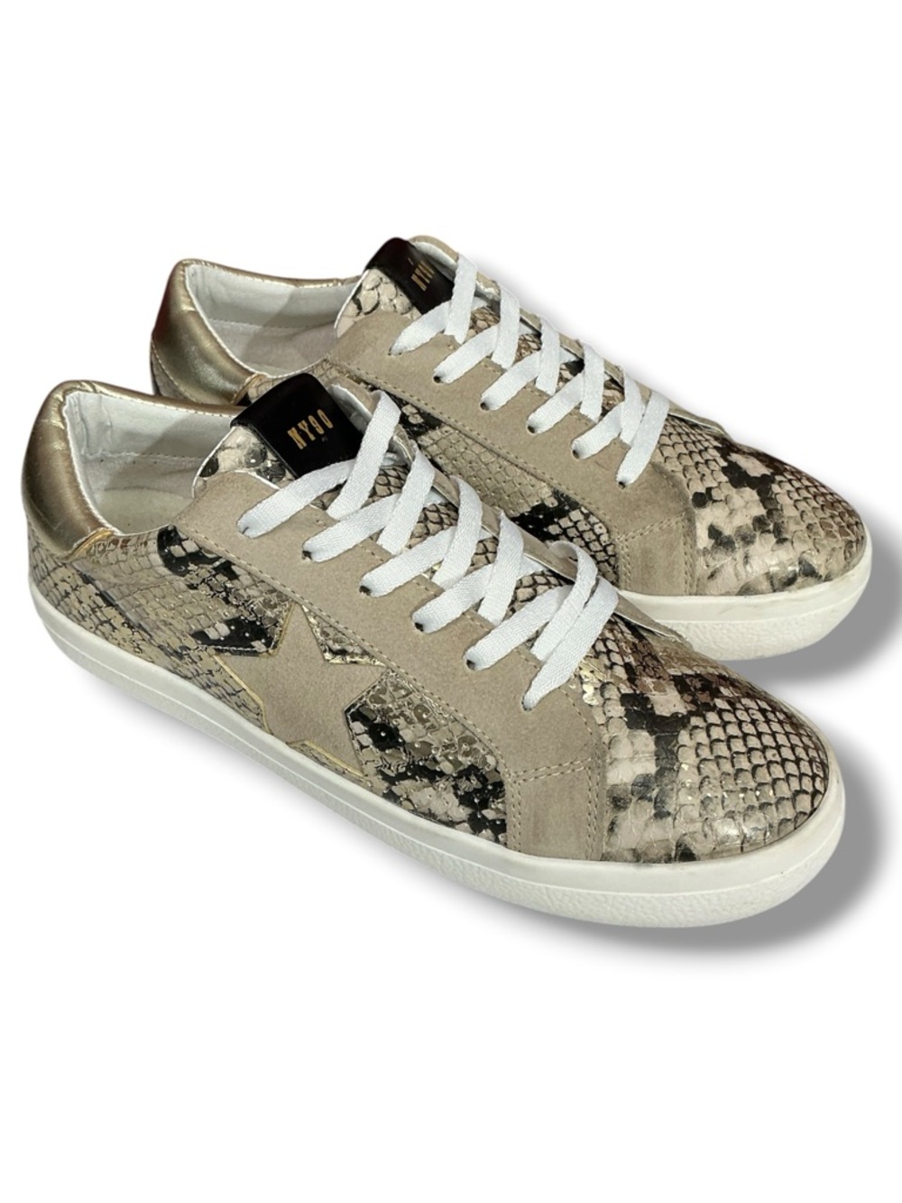 Steve Madden Metallic Gold & Cream Snake-Print Sneakers - Picture 11 of 12